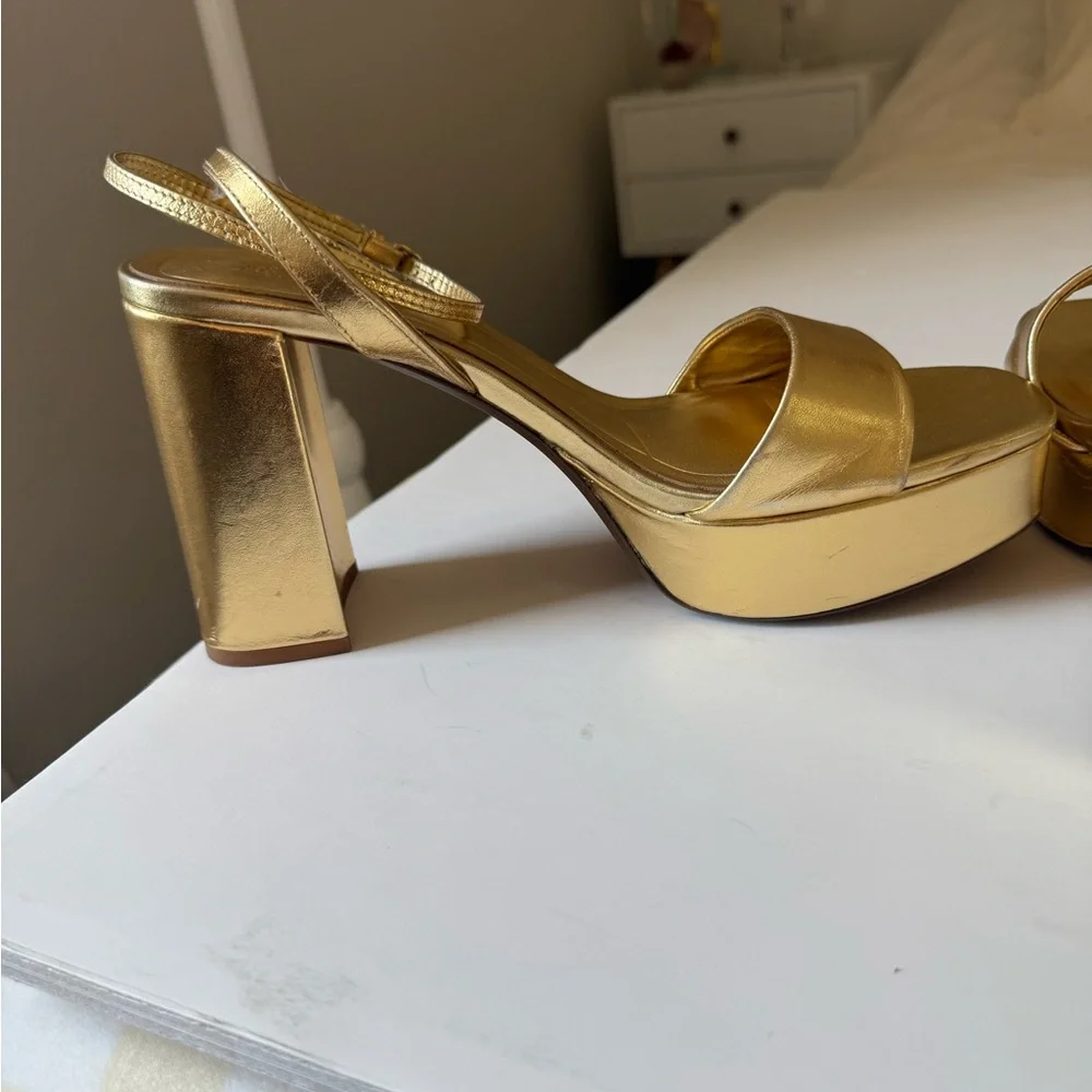 Zara Gold Leather Platform Sandals